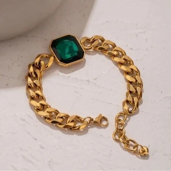 #33 ⭐️ New Emerald Green Gemstone 18K Gold Plated Bracelet - Picture 3 of 7